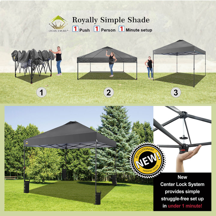 Crown Shades 10 x 10 Foot Instant Canopy Tent, Portable Shelter, Grey (Used)