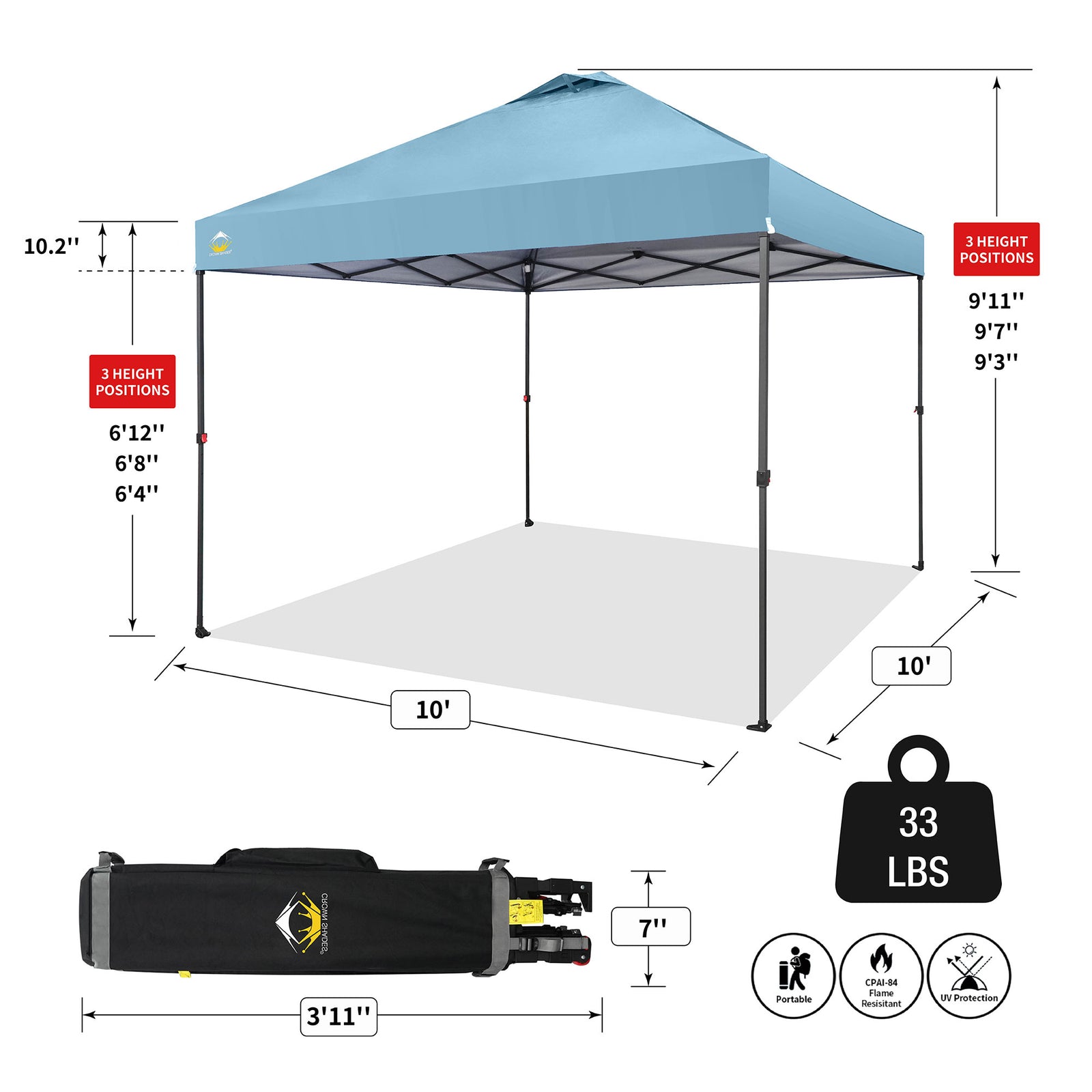 Crown Shades 10x10ft Instant Canopy Tent, Portable Outdoor Shelter, Cyan (Used) - VMInnovations