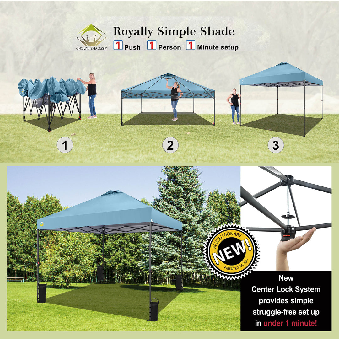 Crown Shades 10x10ft Instant Canopy Tent, Portable Outdoor Shelter, Cyan (Used)