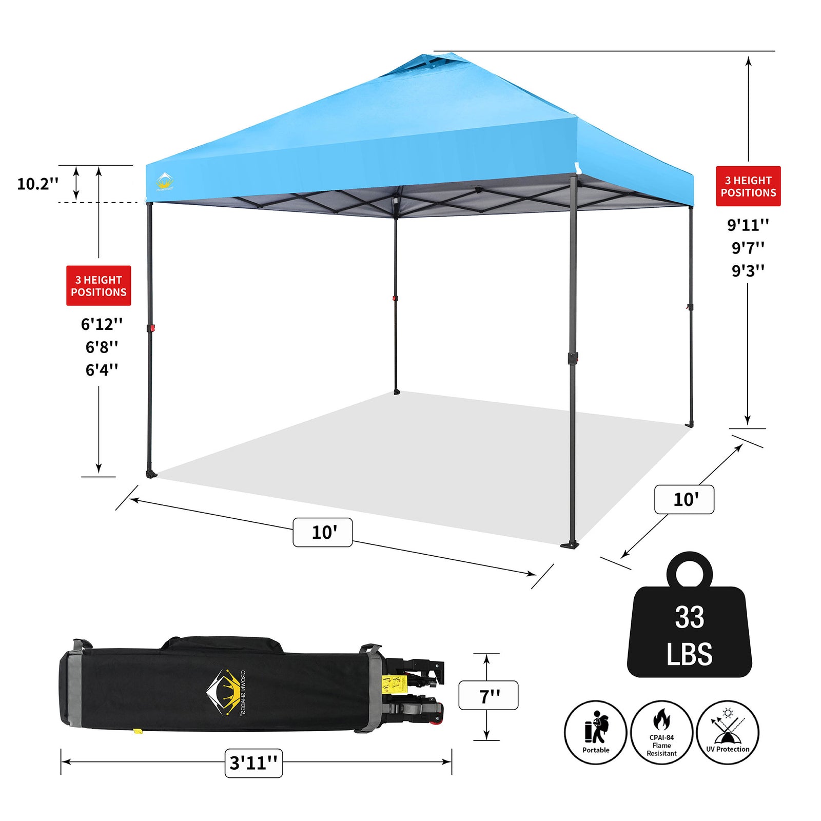Crown Shades 10 x 10 Ft Instant Canopy Tent, Portable Shelter, Sky Blue (Used) - VMInnovations