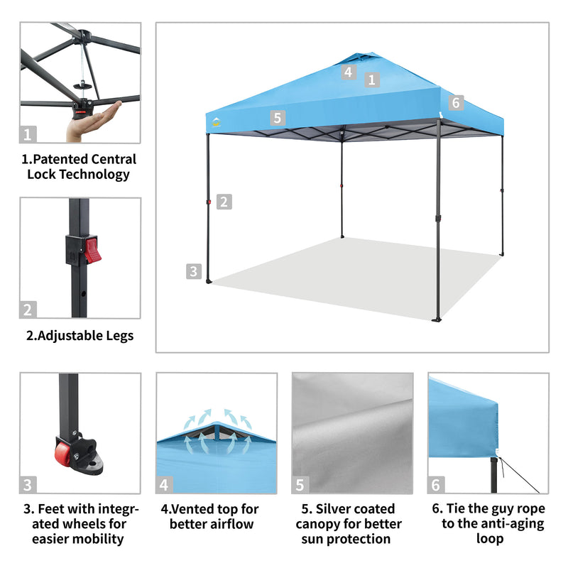 Crown Shades 10 x 10 Ft Instant Canopy Tent, Portable Shelter, Sky Blue (Used)