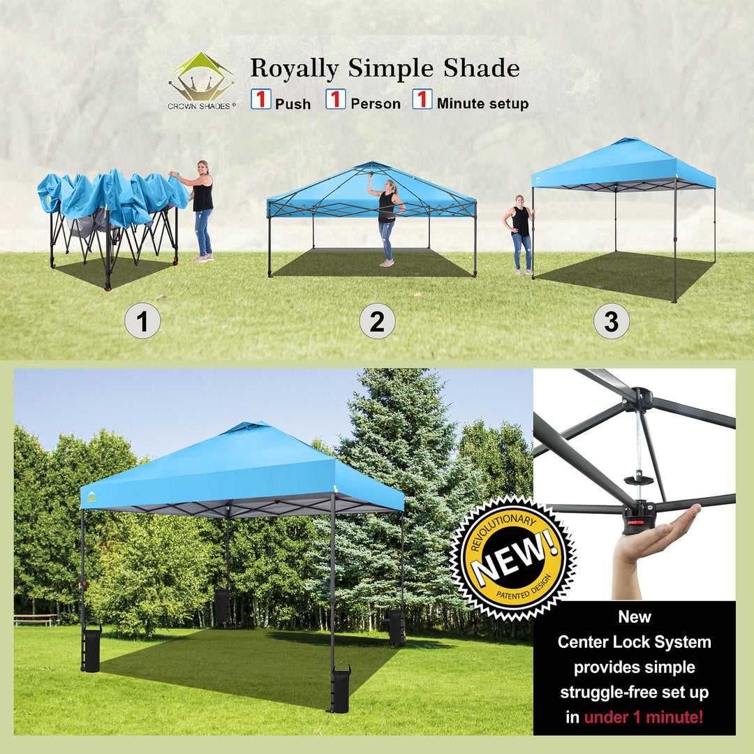 Crown Shades 10 x 10 Ft Instant Canopy Tent, Portable Shelter, Sky Blue (Used)