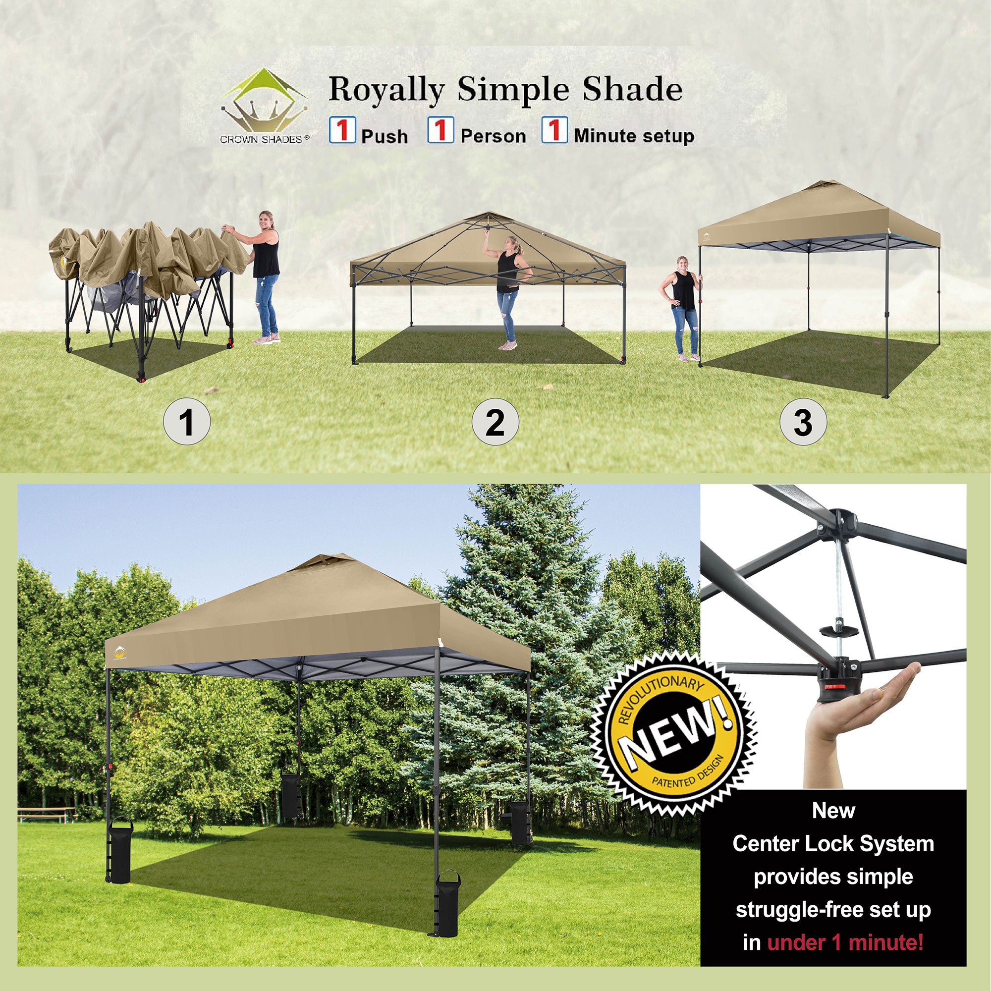 Crown Shades 10 x 10 Foot Instant Canopy Tent, Portable Outdoor Shelter, Khaki