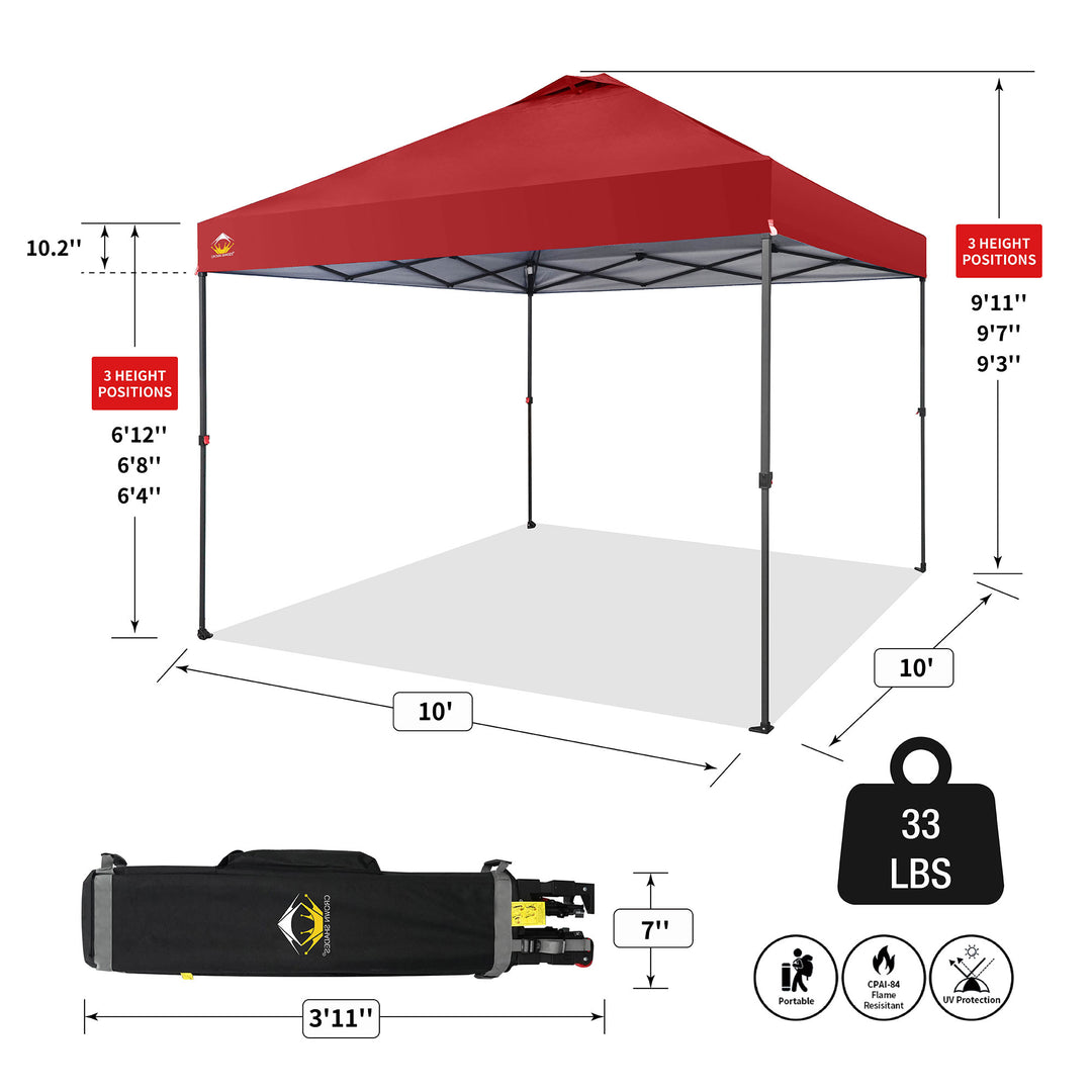 Crown Shades 10 x 10ft Instant Canopy Tent, Portable Outdoor Shelter, Red (Used)