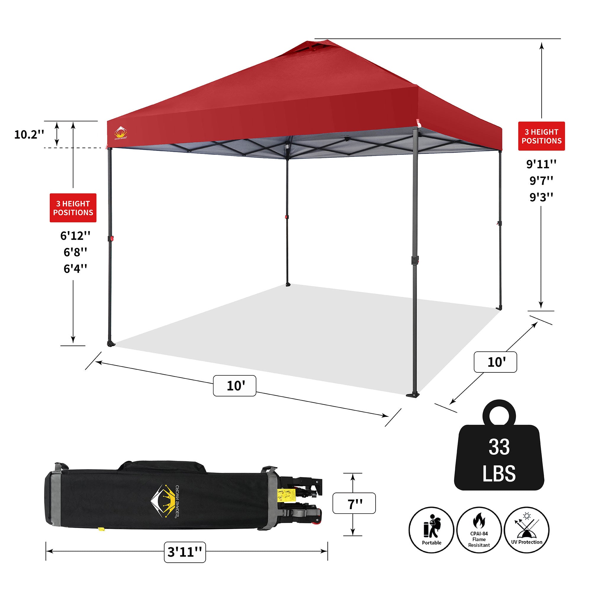 Crown Shades 10 x 10ft Instant Canopy Tent, Portable Outdoor Shelter, Red (Used) - VMInnovations