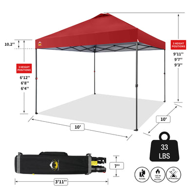 Crown Shades 10 x 10ft Instant Canopy Tent, Portable Outdoor Shelter, Red (Used)