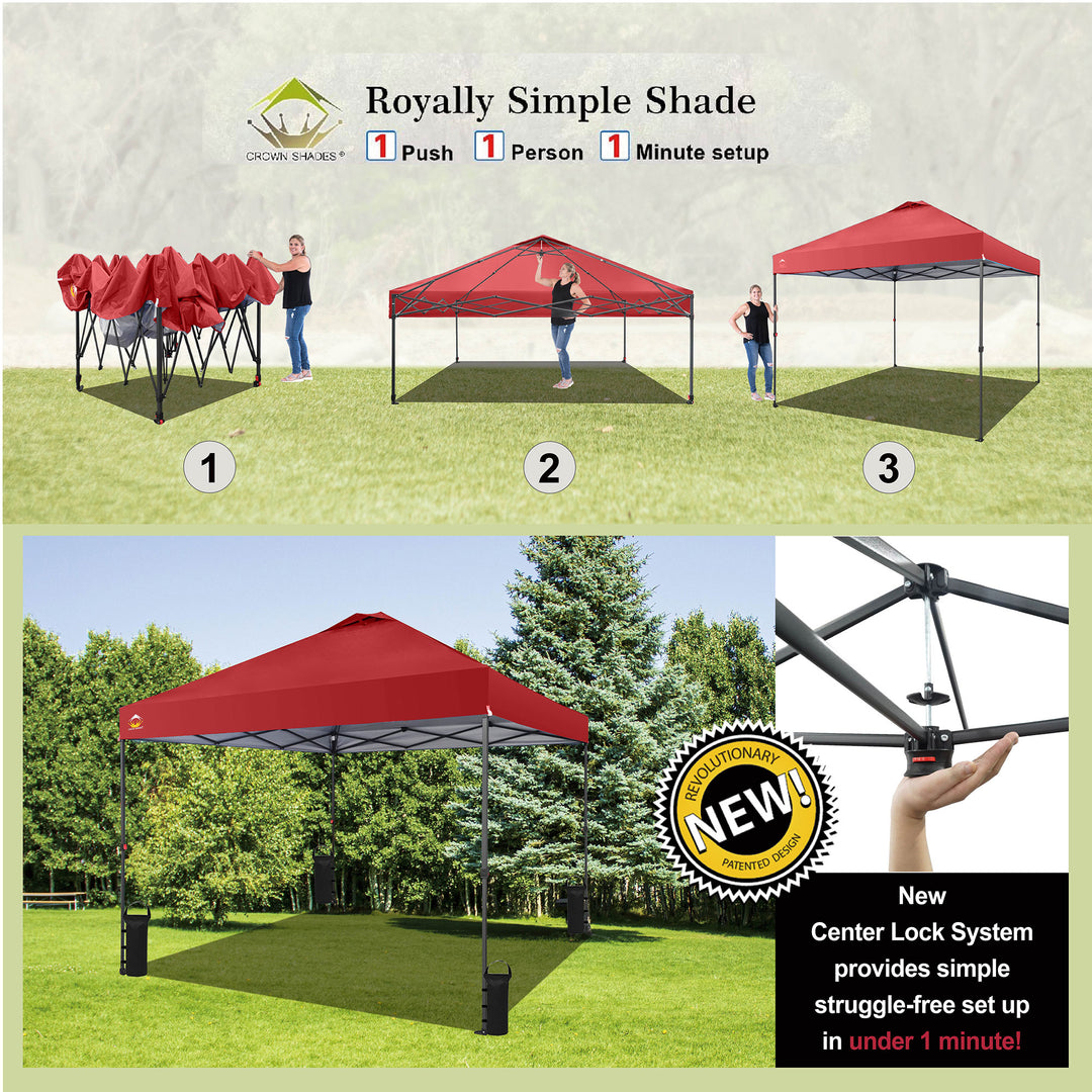 Crown Shades 10 x 10ft Instant Canopy Tent, Portable Outdoor Shelter, Red (Used)