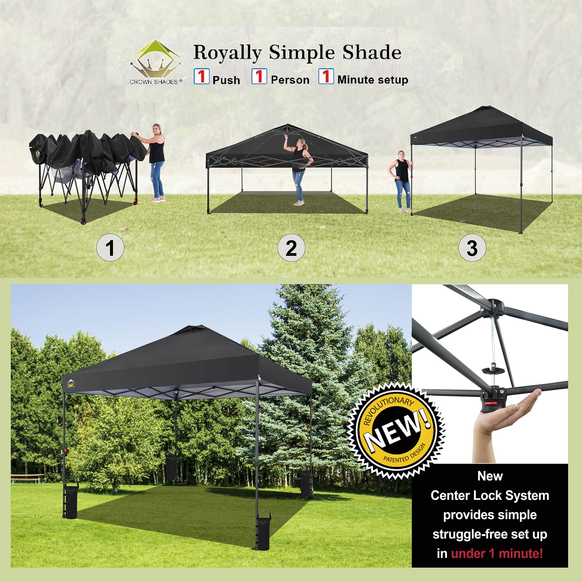 Crown Shades 10 x 10ft Instant Canopy Tent, Portable Outdoor Shelter,Black(Used) - VMInnovations