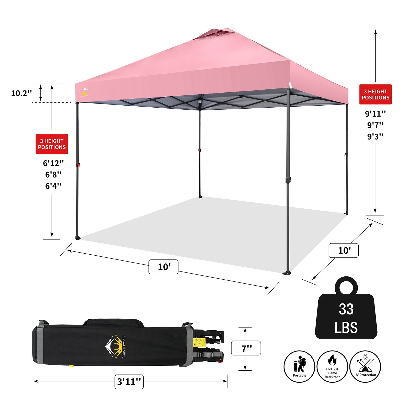Crown Shades 10 x 10 Foot Instant Canopy Tent, Portable Shelter, Pink (Used) - VMInnovations
