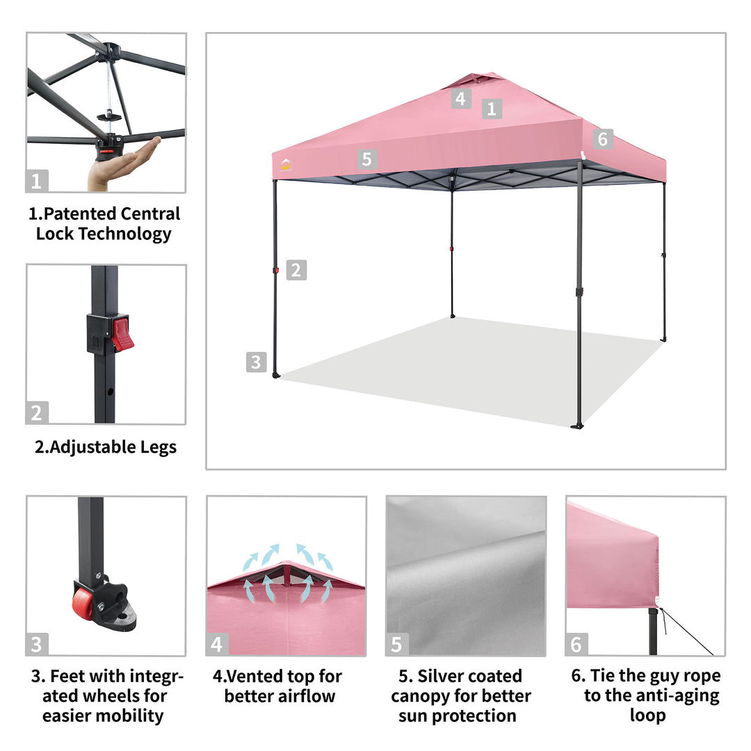 Crown Shades 10 x 10 Foot Instant Canopy Tent, Portable Shelter, Pink (Used)