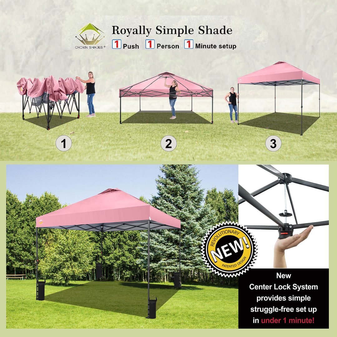 Crown Shades 10 x 10 Foot Instant Canopy Tent, Portable Shelter, Pink (Used)