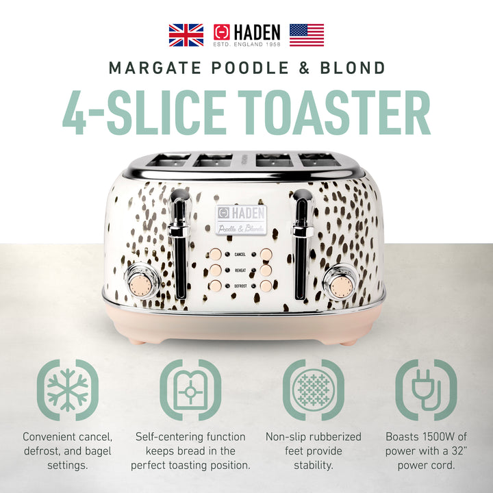 Haden Margate Poodle & Blonde Stainless Steel 4 Slice Toaster (Open Box)