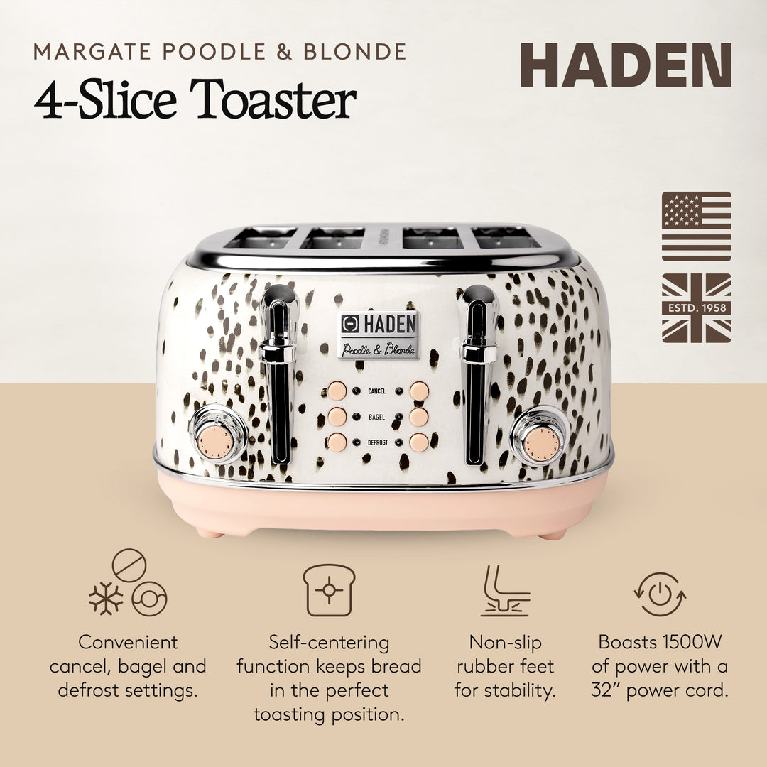 Haden Margate Poodle & Blonde Stainless Steel 4 Slice Toaster w/Wide Slots(Used)
