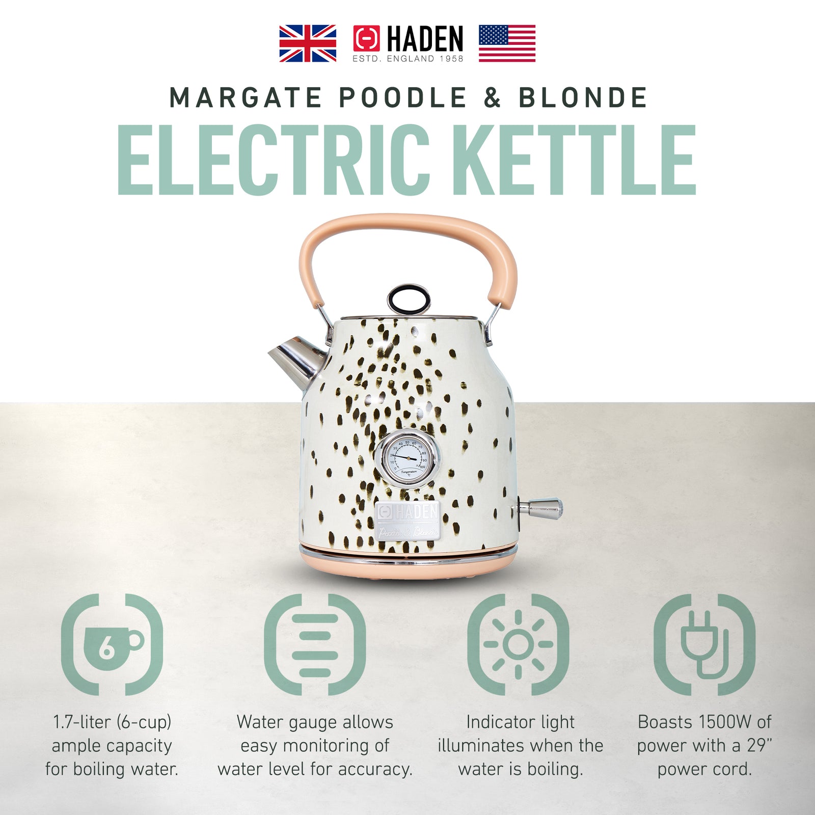 Haden Margate Poodle and Blonde Electric Kettle, 1.7 Cordless, Multicolor (Used) - VMInnovations