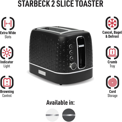 Haden Starbeck 2 Slice Toaster Wide Slot with Removable Crumb Tray, Black/Chrome