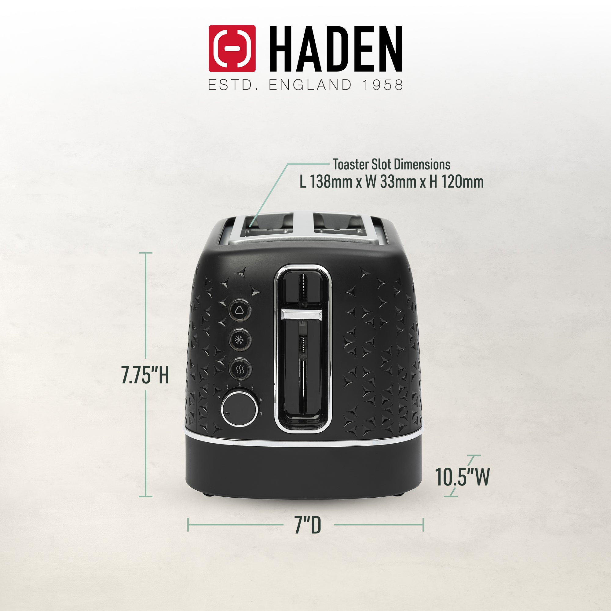 Haden Starbeck 2 Slice Wide Slot Stainless Steel Toaster, Black & Chrome - VMInnovations