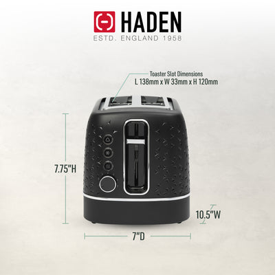 Haden Starbeck 2 Slice Wide Slot Stainless Steel Toaster, Black & Chrome - VMInnovations