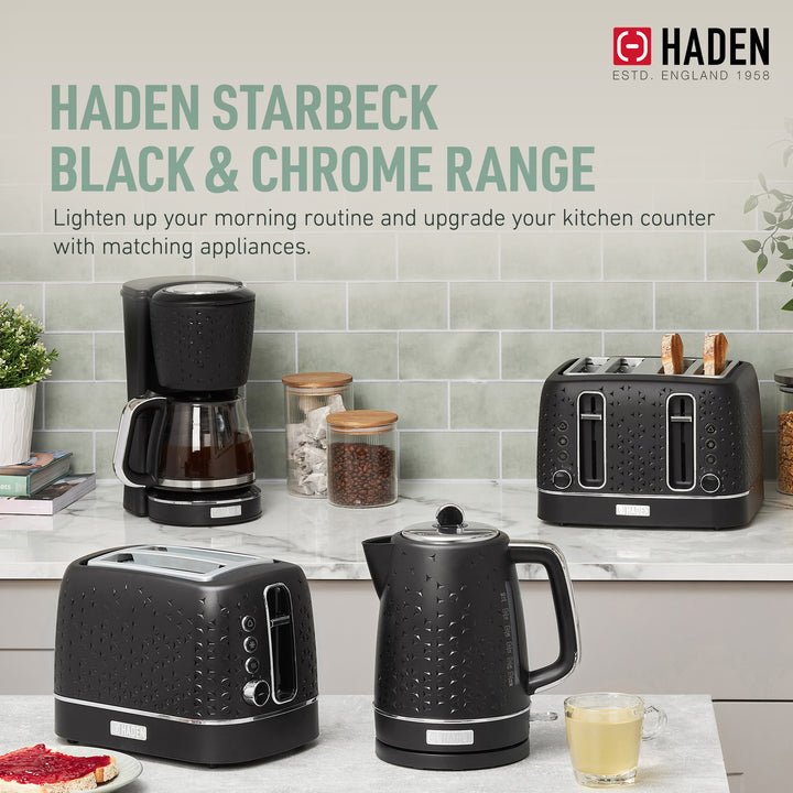 Haden Starbeck 2 Slice Wide Slot Stainless Steel Toaster, Black & Chrome