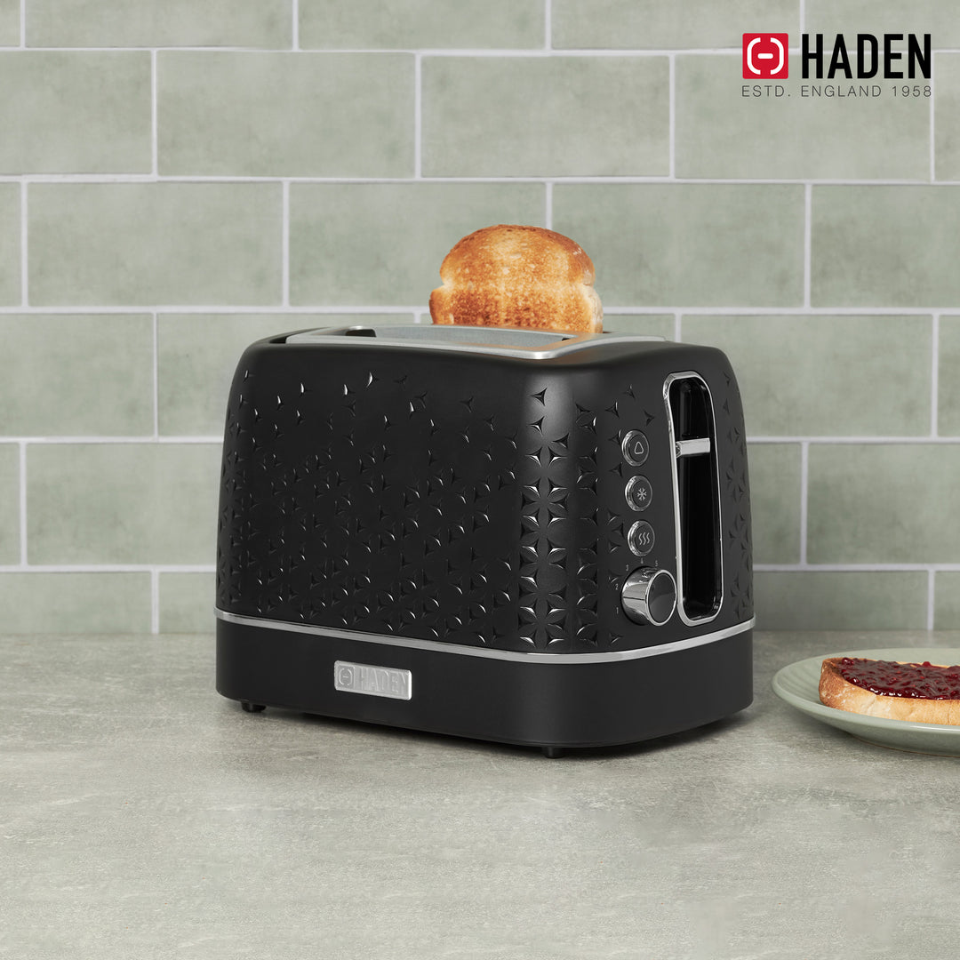 Haden Starbeck 2 Slice Toaster Wide Slot with Crumb Tray, Black/Chrome(Open Box)