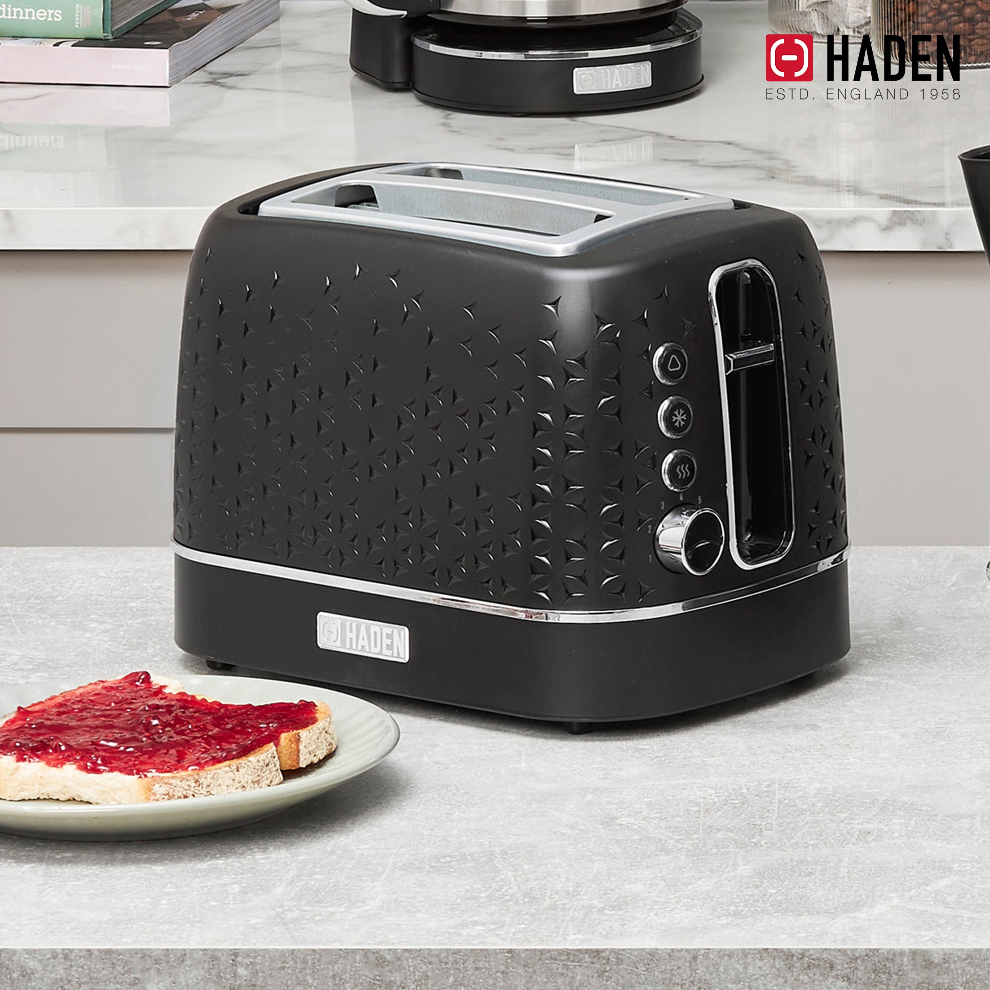 Haden Starbeck 2 Slice Wide Slot Stainless Steel Toaster, Black & Chrome - VMInnovations