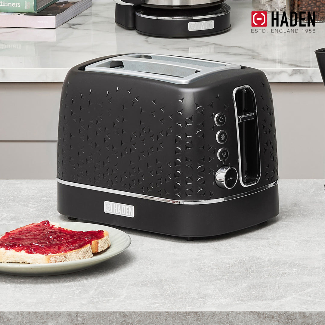 Haden Starbeck 2 Slice Toaster Wide Slot with Crumb Tray, Black/Chrome(Open Box)