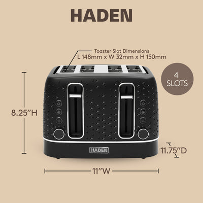 Haden 4 Slice Wide Slot Stainless Steel Toaster, Black & Chrome (Open Box) - VMInnovations