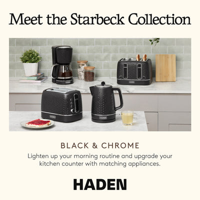 Haden Starbeck 4 Slice Wide Slot Stainless Steel Toaster, Black & Chrome