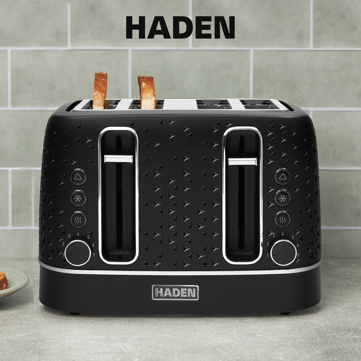 Haden 4 Slice Wide Slot Stainless Steel Toaster, Black & Chrome (Open Box)