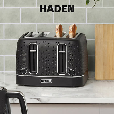 Haden Starbeck 4 Slice Wide Slot Stainless Steel Toaster, Black & Chrome