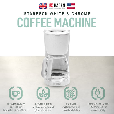 Haden Starbeck Sleek 10 Cup Drip Coffee Maker, 1.5L Tank, White (Open Box)