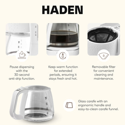 Haden Starbeck Sleek 10 Cup Drip Coffee Maker, 1.5L Tank, White (Open Box)