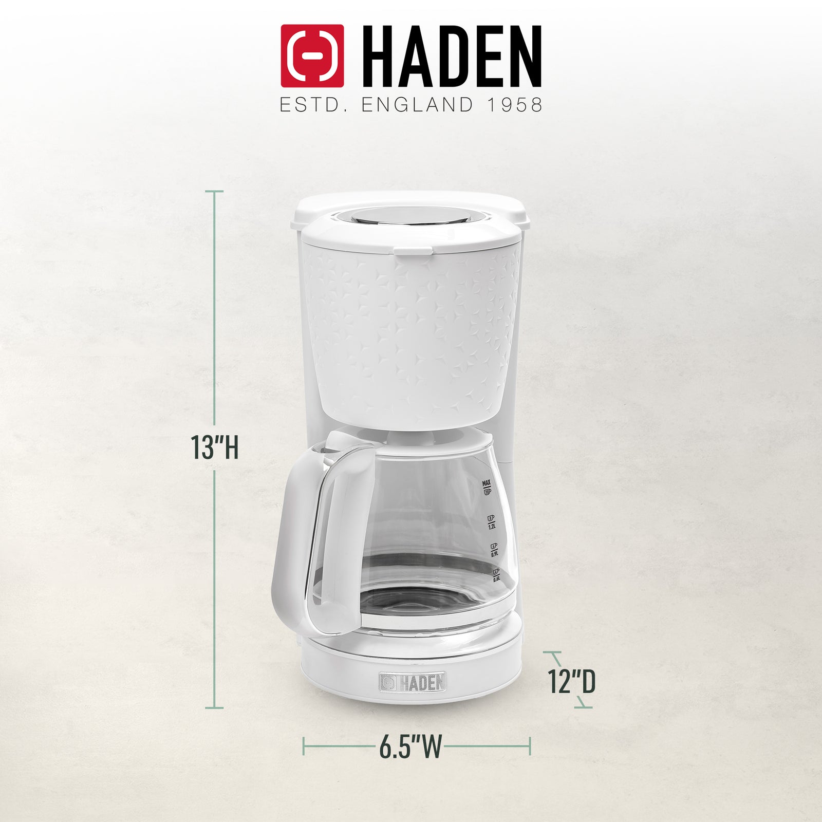 Haden Starbeck Sleek 10 Cup Drip Coffee Maker w/ Glass Carafe, White (Used) - VMInnovations
