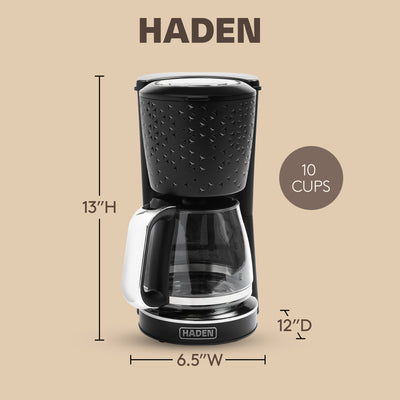 Haden Starbeck Coffee Machine, 10 Cup Automatic Coffee Maker, Black & Chrome - VMInnovations