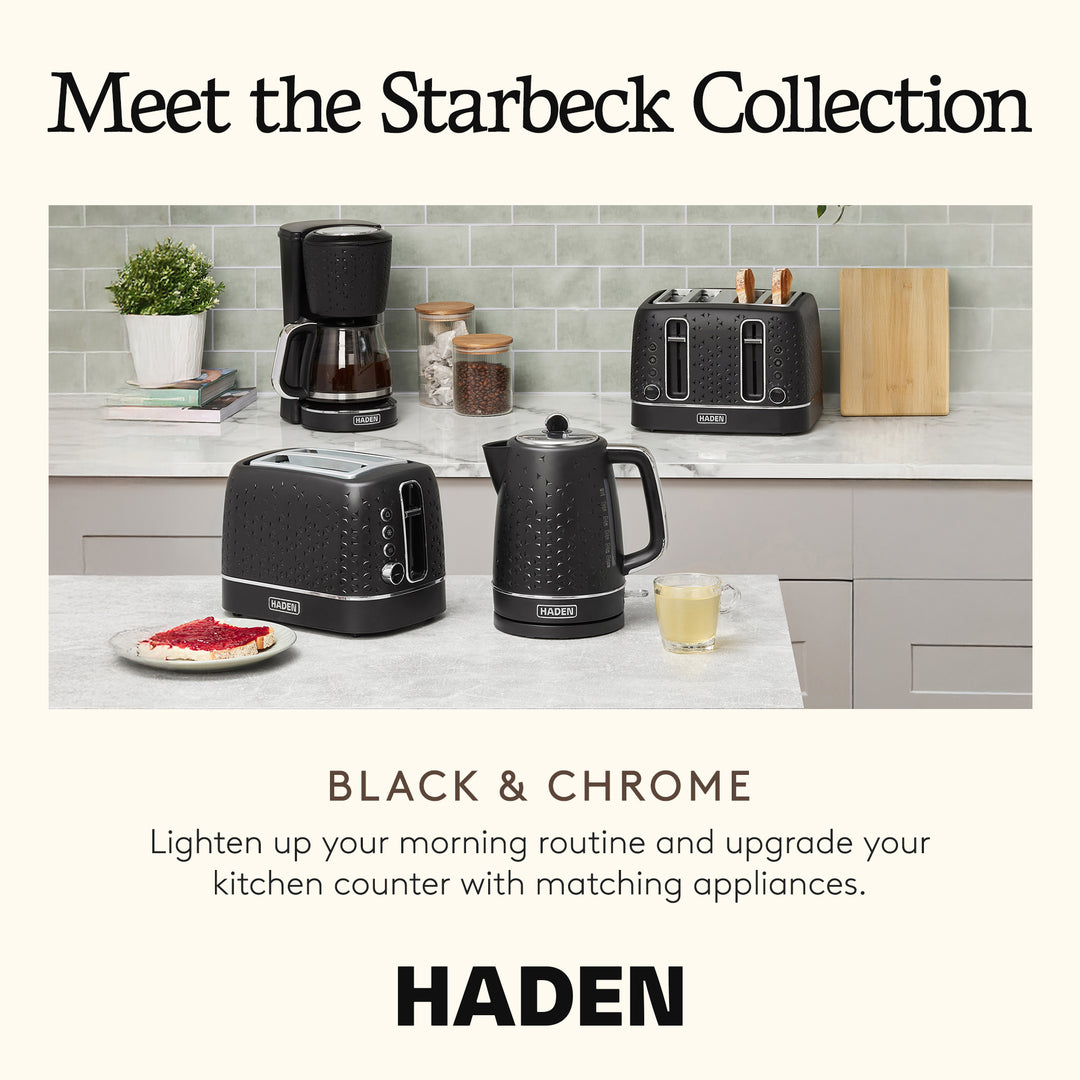 Haden Starbeck Coffee Machine, 10 Cup Coffee Maker, Black & Chrome (Open Box)