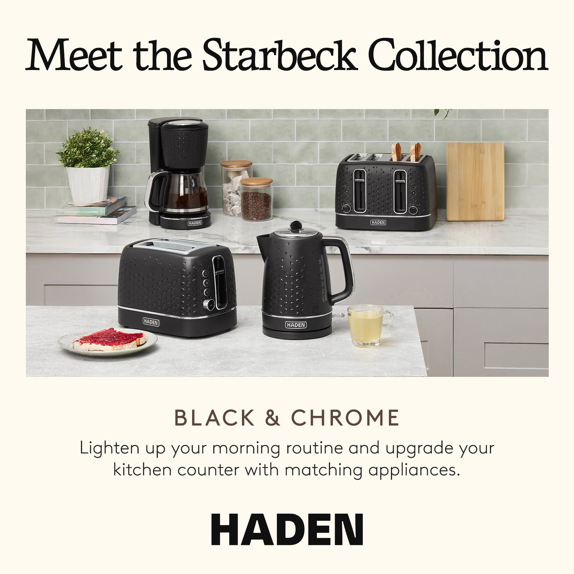Haden Starbeck Coffee Machine, 10 Cup Automatic Coffee Maker, Black & Chrome - VMInnovations