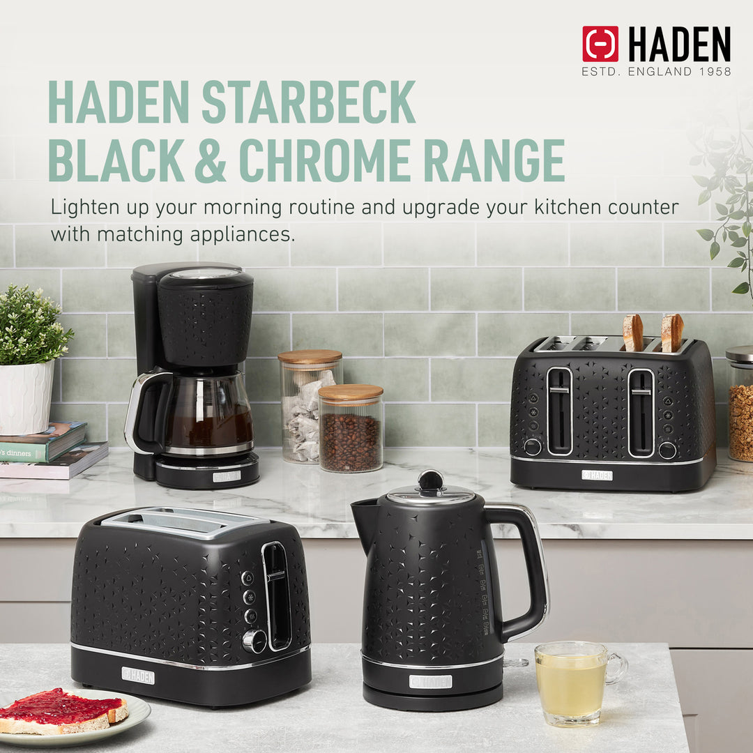 Haden Starbeck Coffee Machine, 10 Cup Auto Coffee Maker, Black & Chrome (Used)