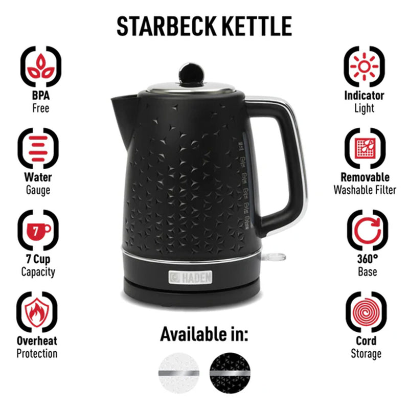 Haden Starbeck Electric Kettle Textured w/Auto Shut Off & Light Indicator, Black