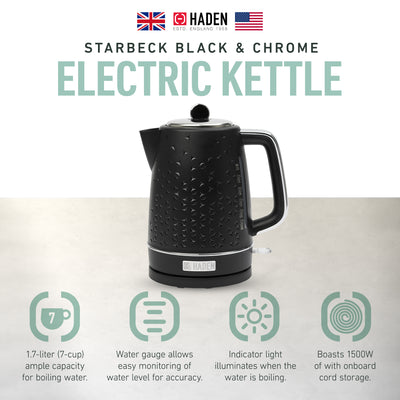 Haden 1.7 Liter Stainless Steel Electric Water Kettle, Black & Chrome (Open Box) - VMInnovations