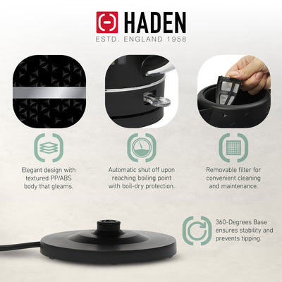 Haden Electric Kettle Textured w/Auto Shut Off & Light Indicator, Black (Used) - VMInnovations