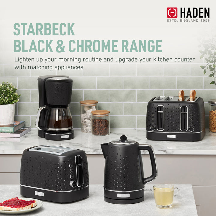 Haden Starbeck 1.7 Liter Stainless Steel Electric Water Kettle, Black & Chrome