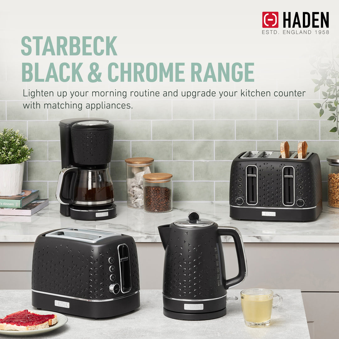 Haden 1.7 Liter Stainless Steel Electric Water Kettle, Black & Chrome (Open Box)