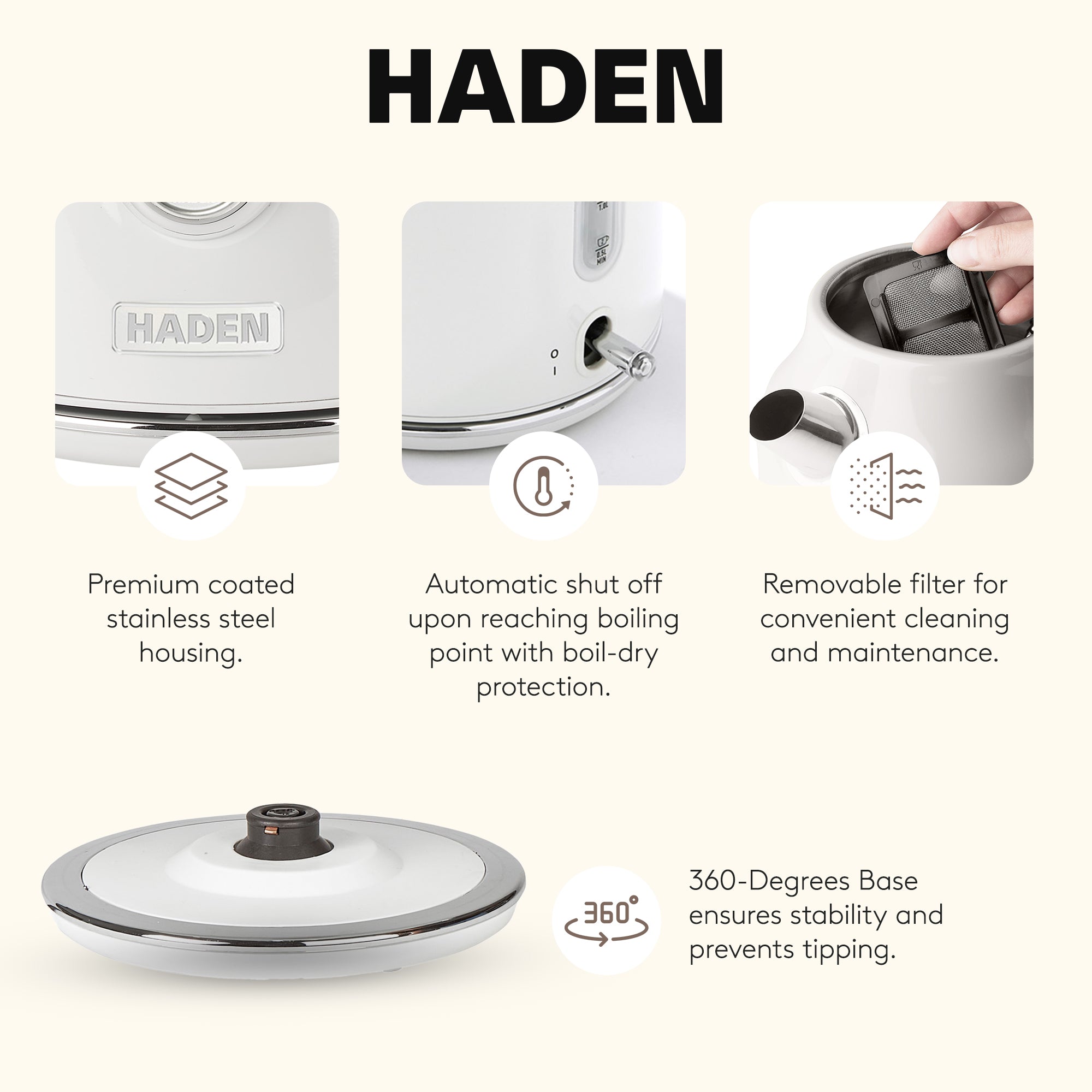 Haden Heritage 4 Slice Toaster & Dorset 1.7L Electric Water Kettle, Ivory/Chrome