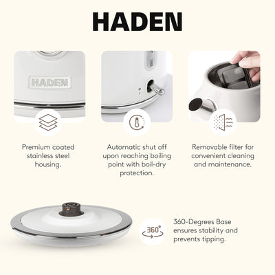 Haden Heritage 4 Slice Toaster & Dorset 1.7L Electric Water Kettle, Ivory/Chrome
