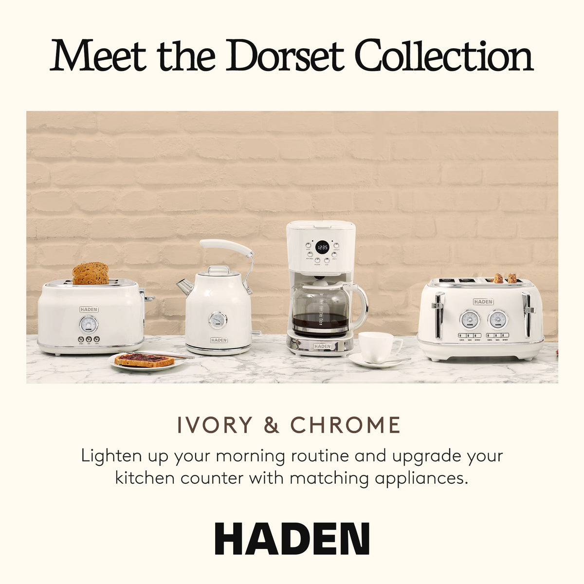Haden Dorset 2 Slice Wide Toaster & Dorset 1.7 Liter Water Kettle, Putty/Ivory