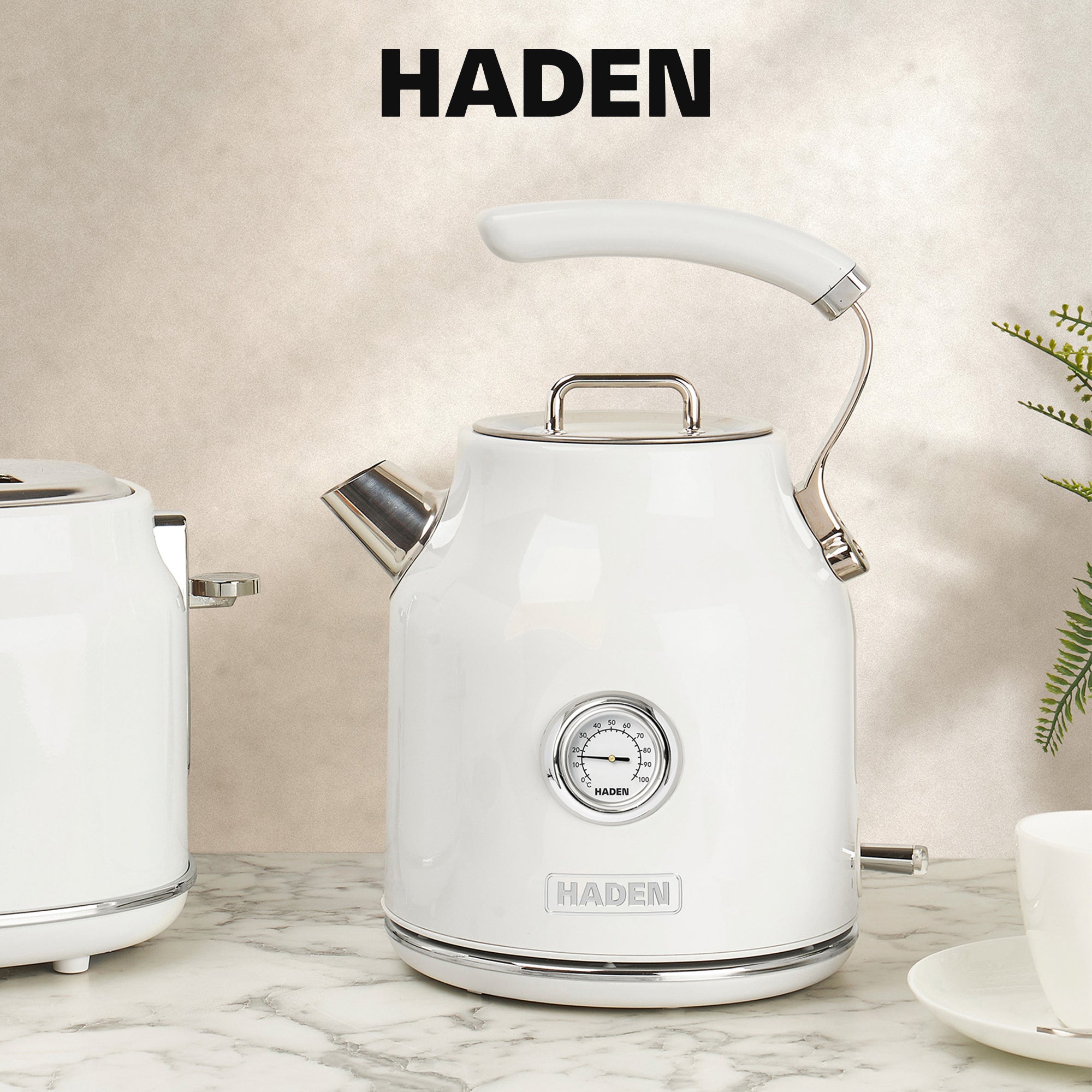 Haden Heritage 4 Slice Toaster & Dorset 1.7L Electric Water Kettle, Ivory/Chrome