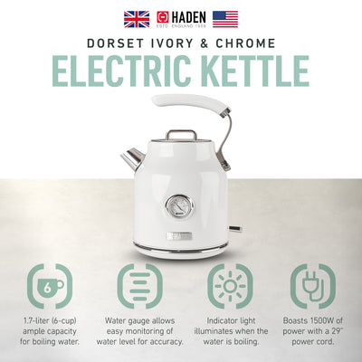 Haden 1.7L Cordless Electric Kettle w/Auto Shut Off for Kitchen, Ivory (Used)