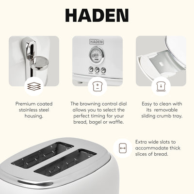 Haden Dorset 2 Slice Wide Slot Stainless Steel Toaster w/Tray, Ivory (Open Box)