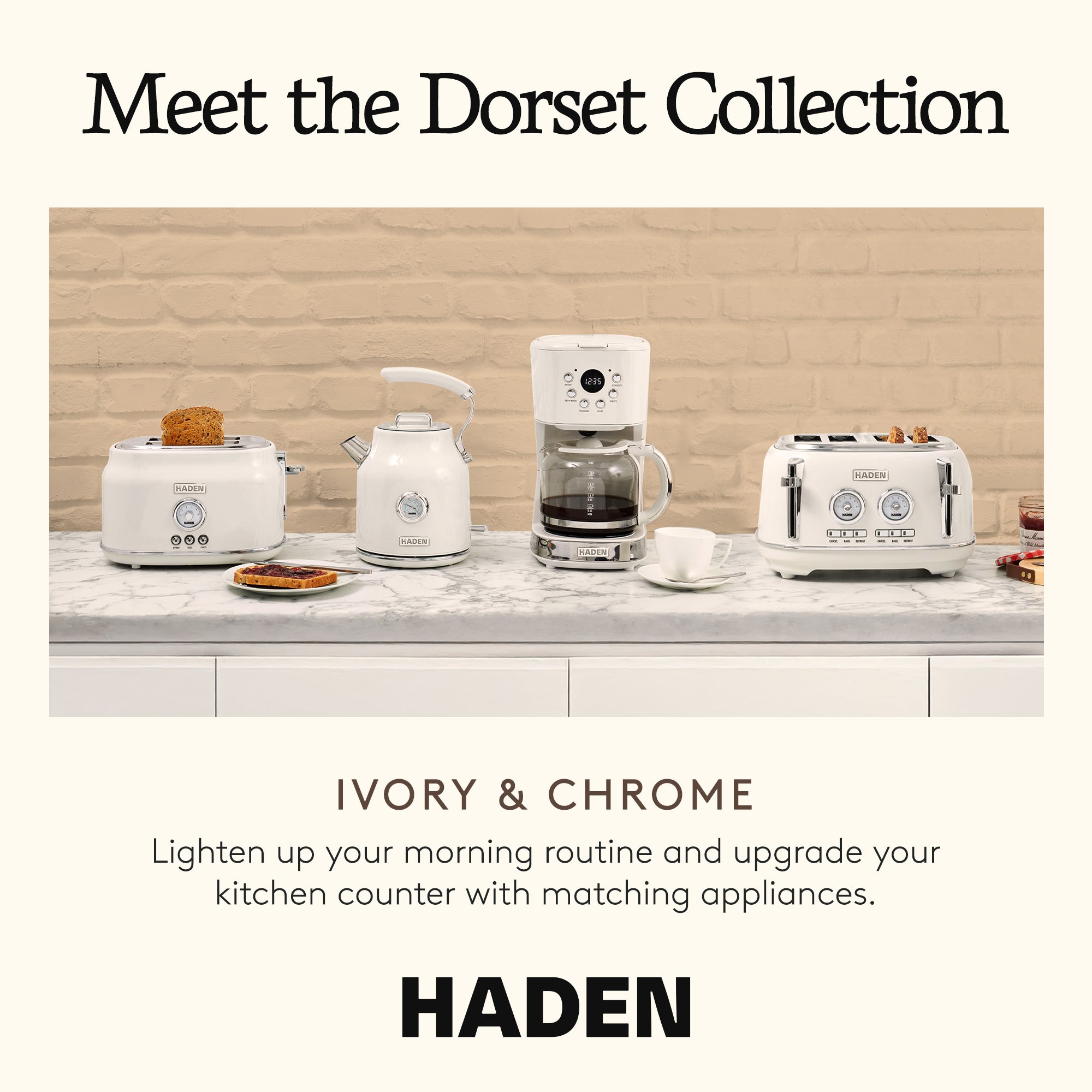 Haden Dorset 2 Slice Extra Wide Slot Stainless Steel Toaster with Tray, Ivory - VMInnovations