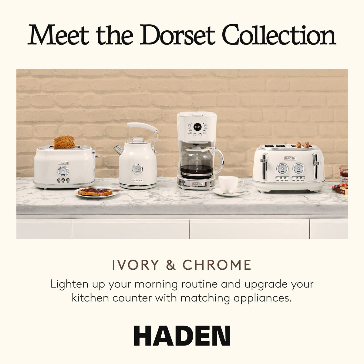 Haden Dorset 2 Slice Wide Slot Stainless Steel Toaster w/Tray, Ivory (Open Box)