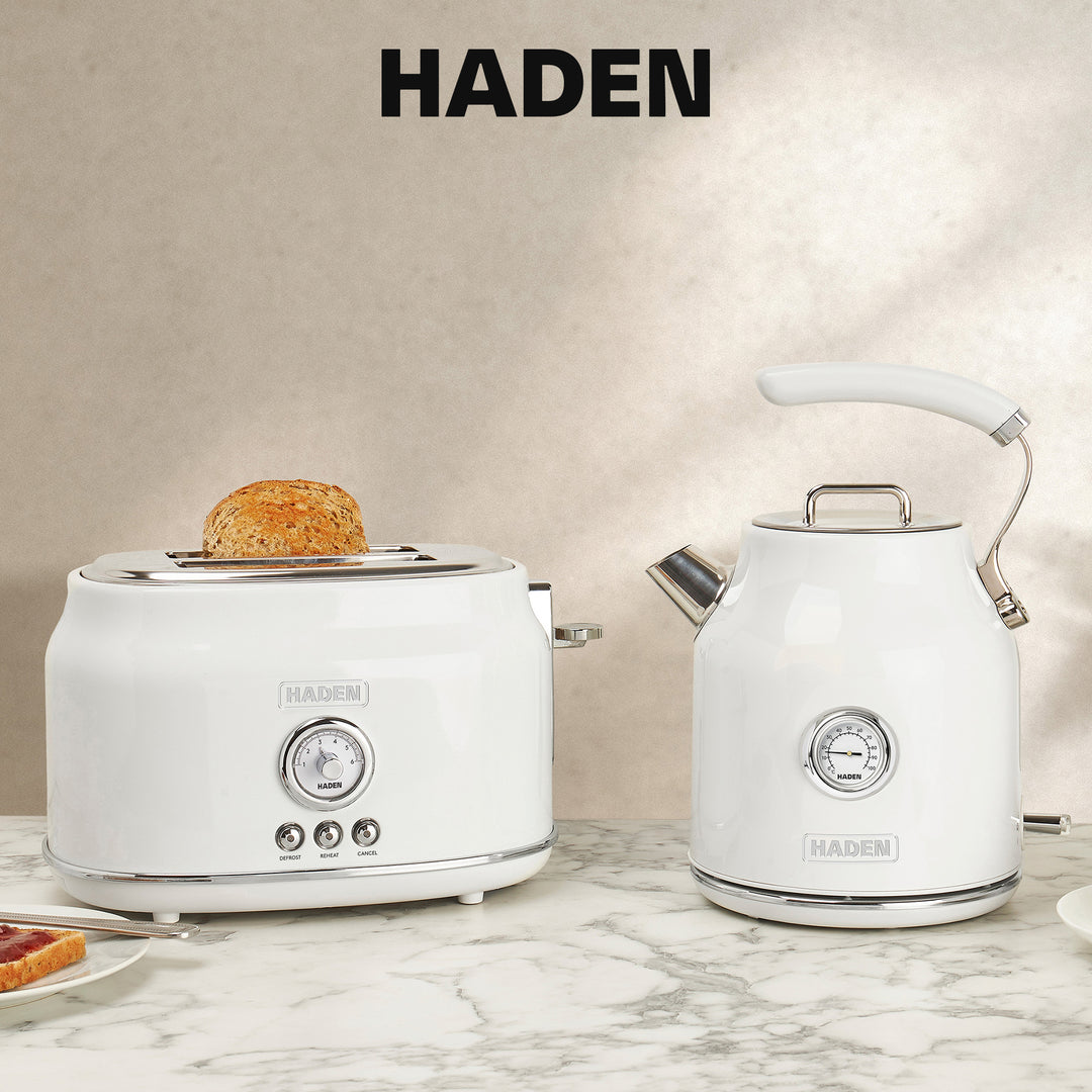 Haden Dorset 2 Slice Extra Wide Slot Stainless Steel Toaster with Tray, Ivory